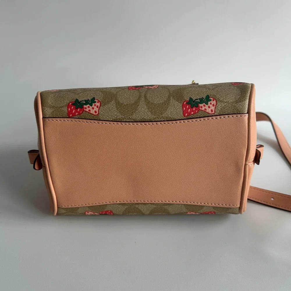 Coach Sydney Satchel Khaki Strawberry Signature Canvas Leather Bag CB596
